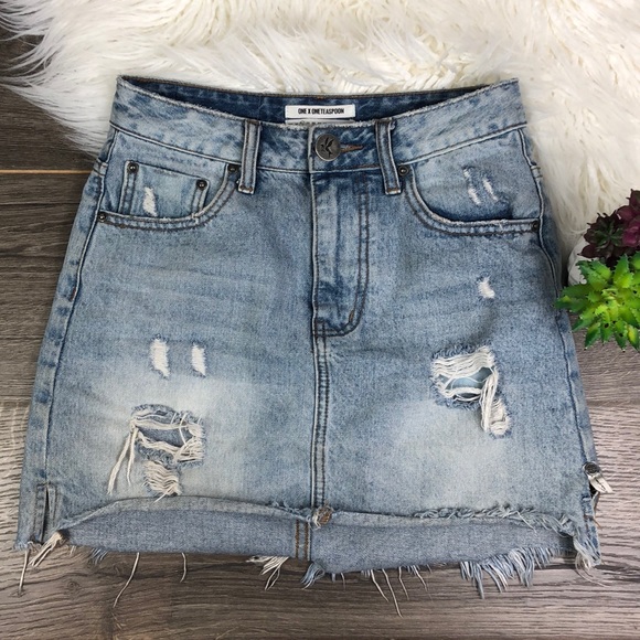 One Teaspoon Dresses & Skirts - ONE x One Teaspoon Destroyed Jean Mini Skirt